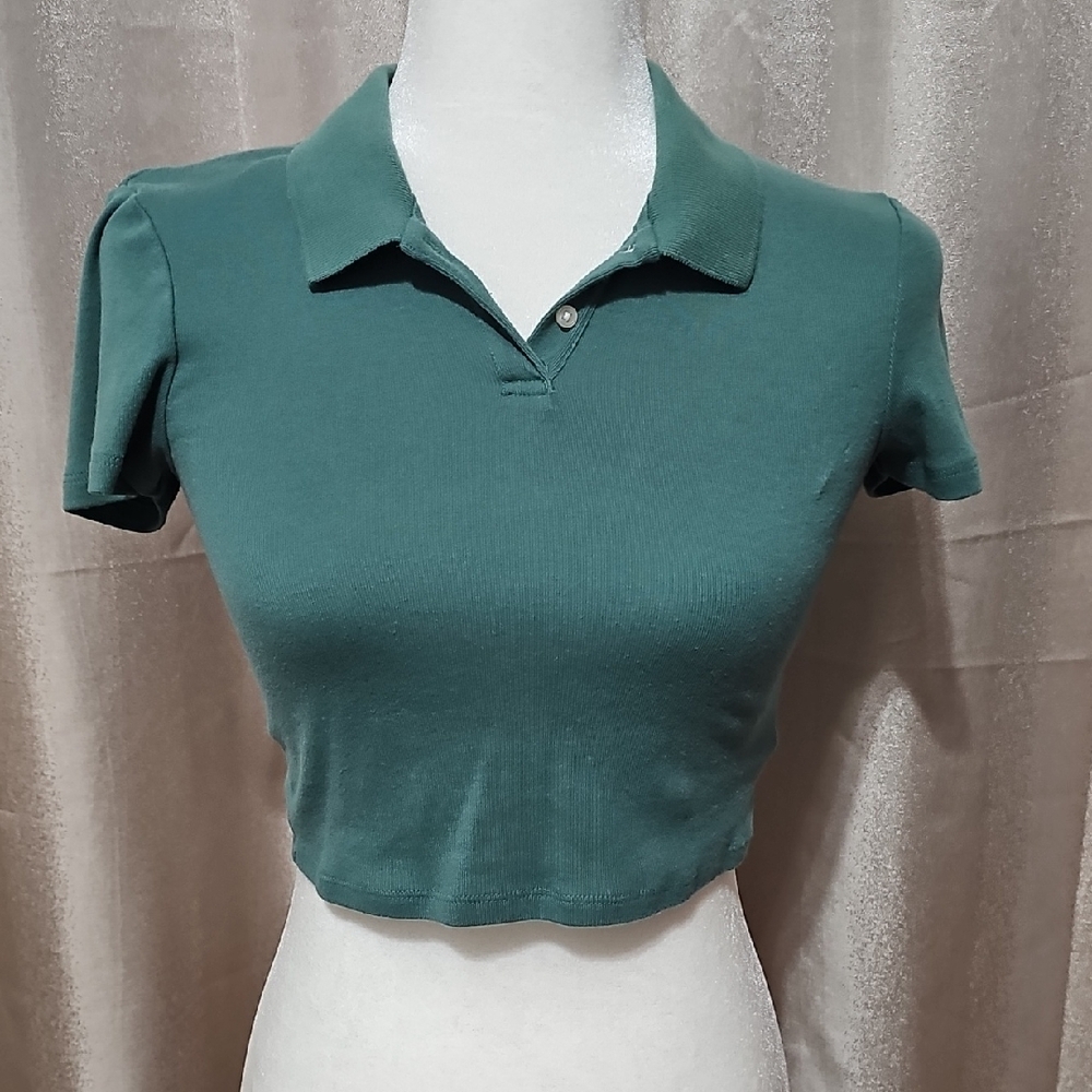 American Eagle Outfitters Green Fitted Polo Crop Top